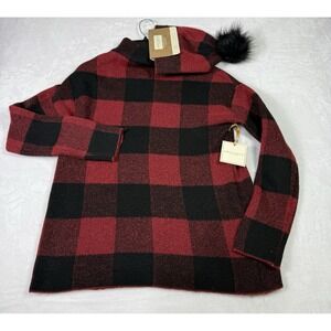 NWT Christian Siriano Sweater Womens XL Plaid Buffalo Matching Hat Set Boho Chic